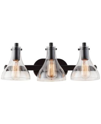 Sorren Industrial Modern Wall Light Black Metal Hardwired 20 1/2" 3-Light Fixture Curving Clear Glass Shade for Bedroom Bedside Bathroom Vanity Living Room Hallway Dining House