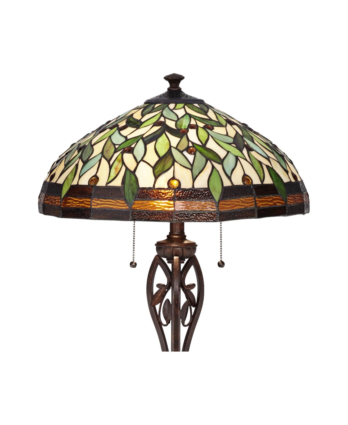 Robert Louis Tiffany Leaf and Vine Ii Traditional Victorian Tiffany Style Floor Standing Lamp Tall Bronze Gold AmberStained Glass Dome Shad