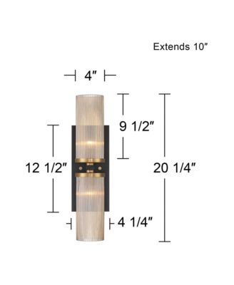 Modern Wall Light Sconce Black Brass Hardwired 4 1/4" 2-Light Fixture Ribbed Champagne Glass Shade for Bedroom Bathroom Vanity Living Room