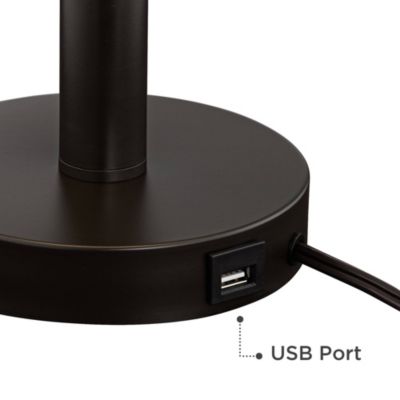 Bernie Industrial Table Lamps 25" High Set of 2 Rich Bronze with USB Charging Port Tan Drum Shade for Bedroom Living Room Bedside