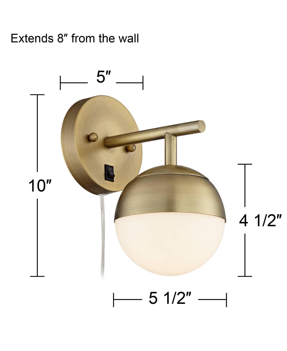 360 Lighting Luna Mid Century Modern Indoor Wall Mount Lamp Antique Brass Plug-In Light Fixture Frosted Glass Globe Shade for Bedroom Bedside House Re