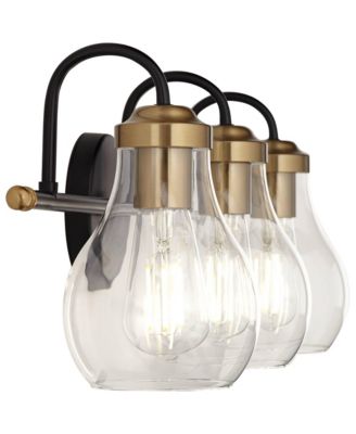 Brade Industrial Modern Wall Light Black Gold Hardwired 22.75" 3-Light Fixture Clear Glass Shades for Bedroom Bathroom Vanity Reading Living Room Hallway House Home Decor