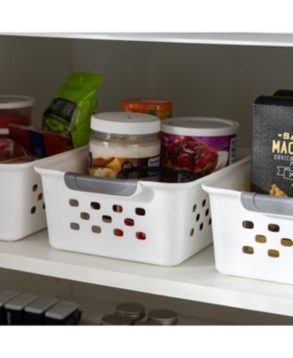 USA Small Plastic Storage Basket, 12-Pack, Shelf Basket Organizer for Pantries Kitchens Cabinets Bedrooms, White