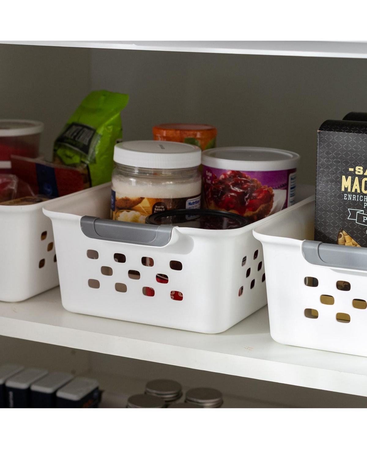 Iris Usa Small Plastic Storage Basket, 12-Pack, Shelf Basket Organizer for Pantries Kitchens Cabinets Bedrooms,- White