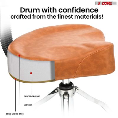 5Core Drum Throne 4" Cushion Padded Stool w Backrest Airlift Height Adjustable Chair w 441Lb Capcity