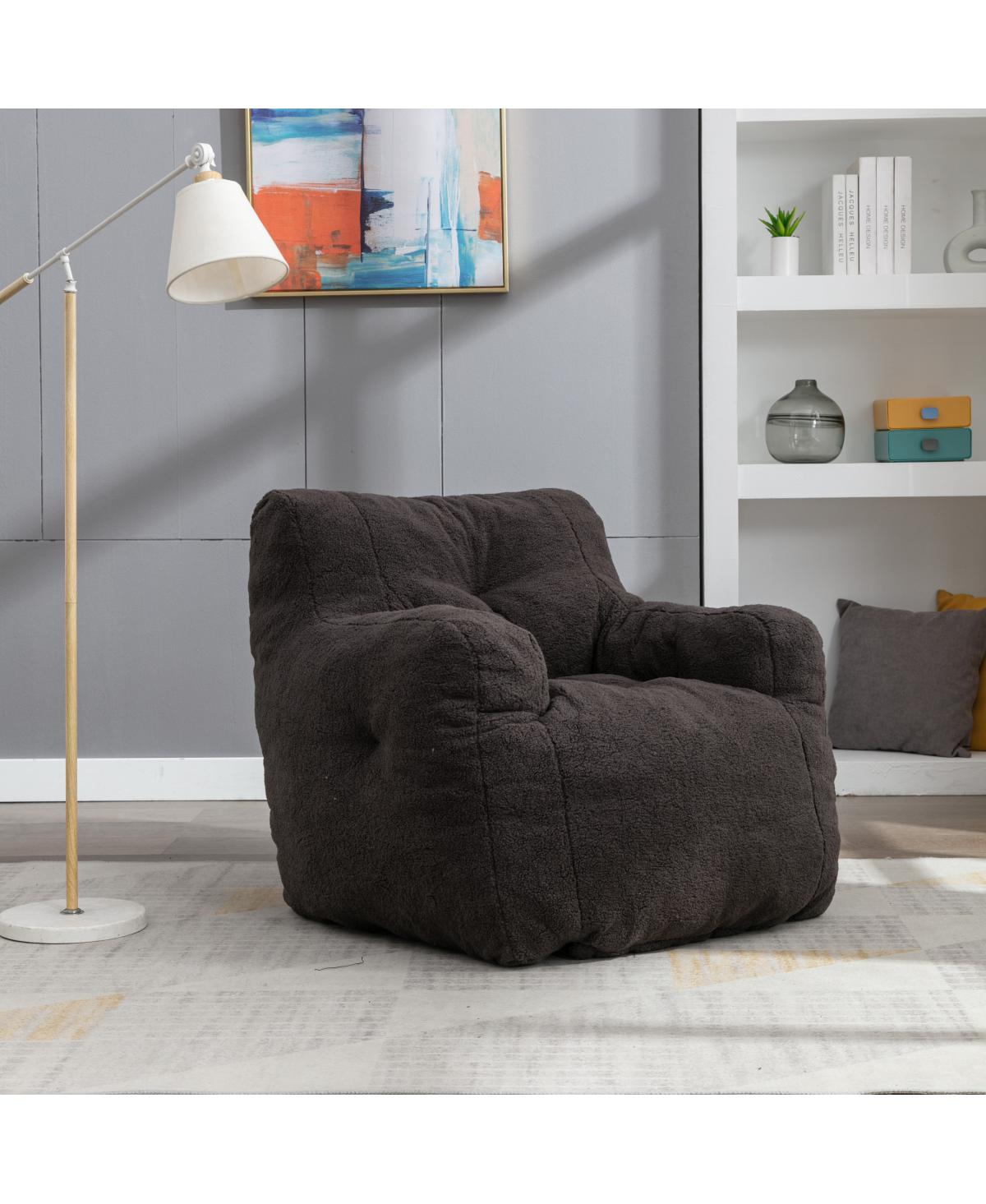 Simplie Fun Soft Tufted Foam Bean Bag Chair With Teddy Fabric Dark Gray