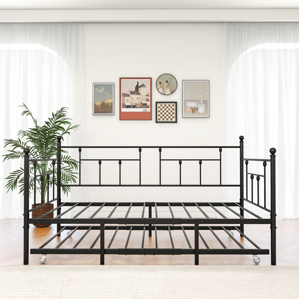 Streamdale Furniture Metal Daybed Frame Twin Size Platform With Trundle, No Box Spring Needed