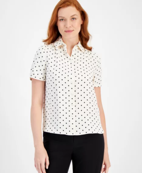 Petite Polka Dot Short-Sleeve Top - Anne White/Anne Black