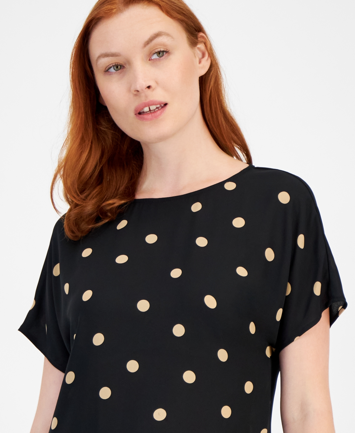 Anne Klein Polka-Dot Boat-Neck Blouse -latte