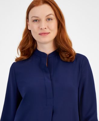 Anne Klein Women's Split-Neck Long-Sleeve Nehru Tunic - Macy's