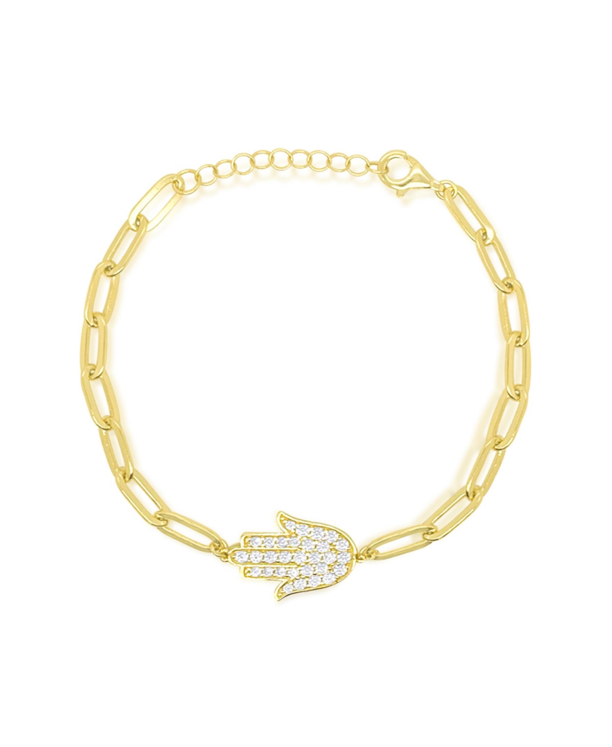 Paperclip Yellow Gold Tone Cz Hamsa Bracelet - Yellow