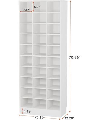 10-Tier Shoe Storage Cabinet, Gray Wooden Shoe Rack with 30 Cubbies, Freestanding Tall Entryway Shoe Organizer