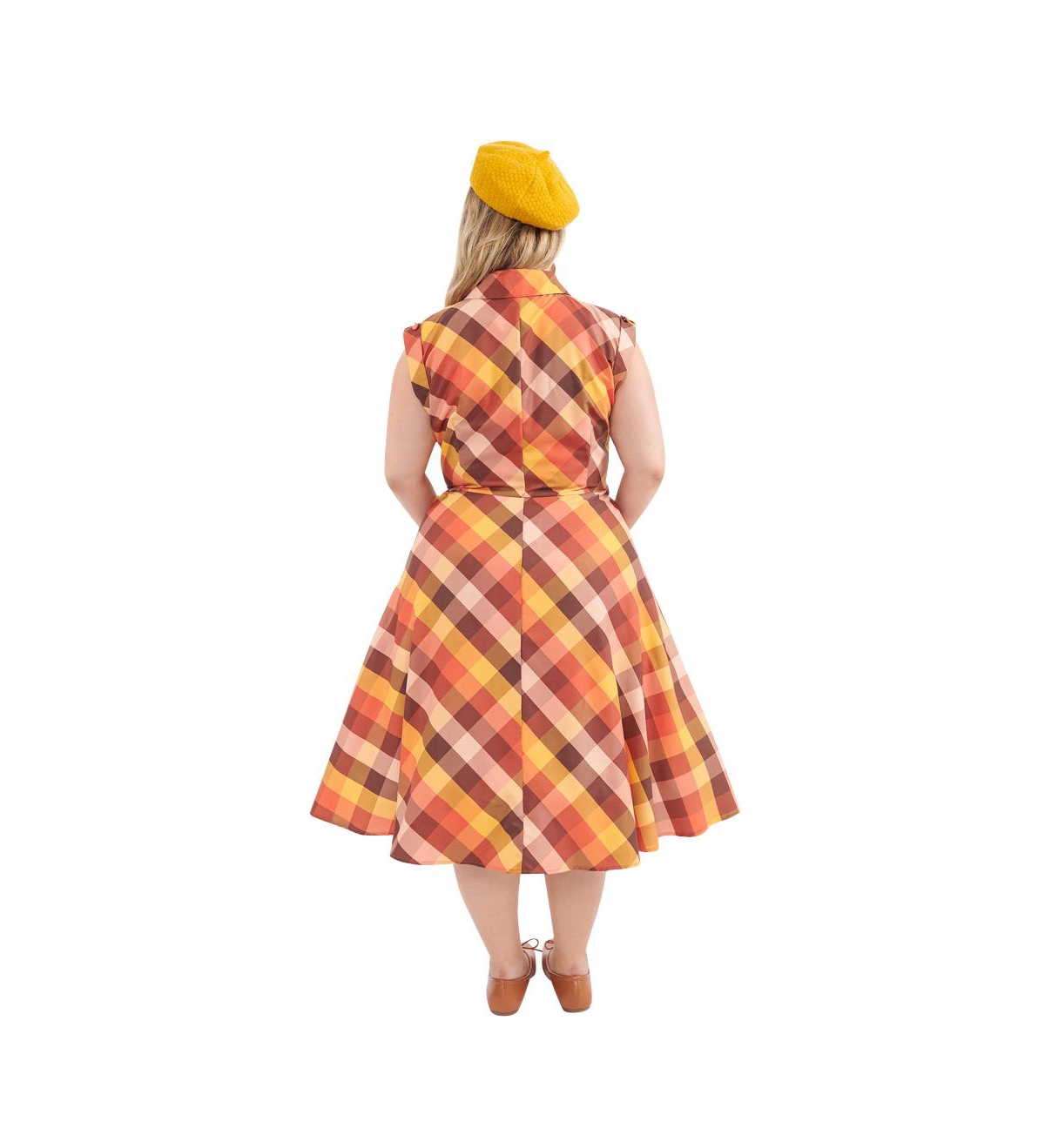 Unique Vintage Plus Size 1950s Shirt Dress -yellow/brown plaid