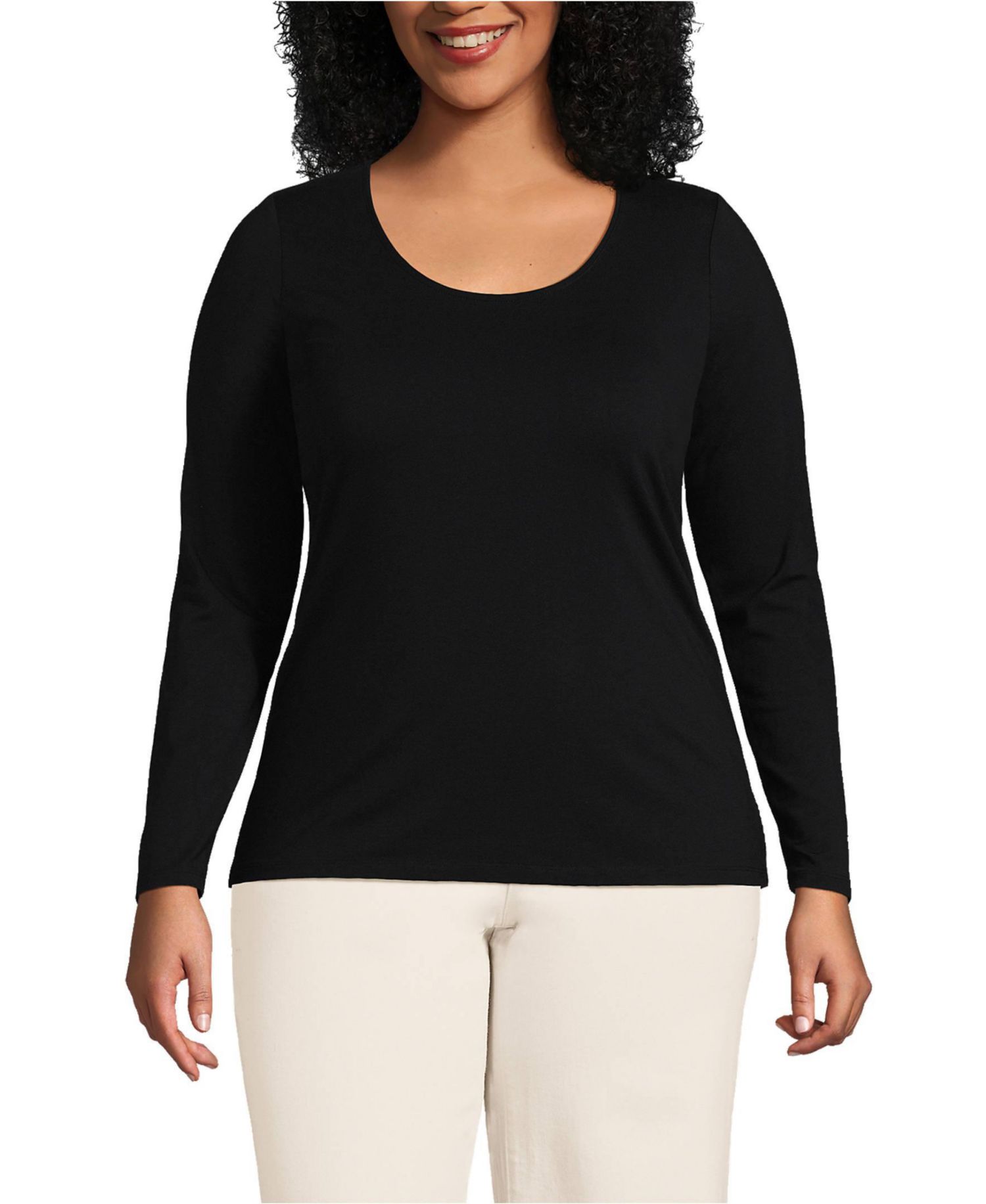 Plus Size Lightweight Jersey Skimming Long Sleeve Scoop Neck T-shirt