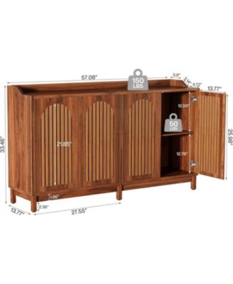 57" Farmhouse Wood + Shutter Doors + Adjustable Shelf + Freestanding Sideboard Buffet Storage Cabinet