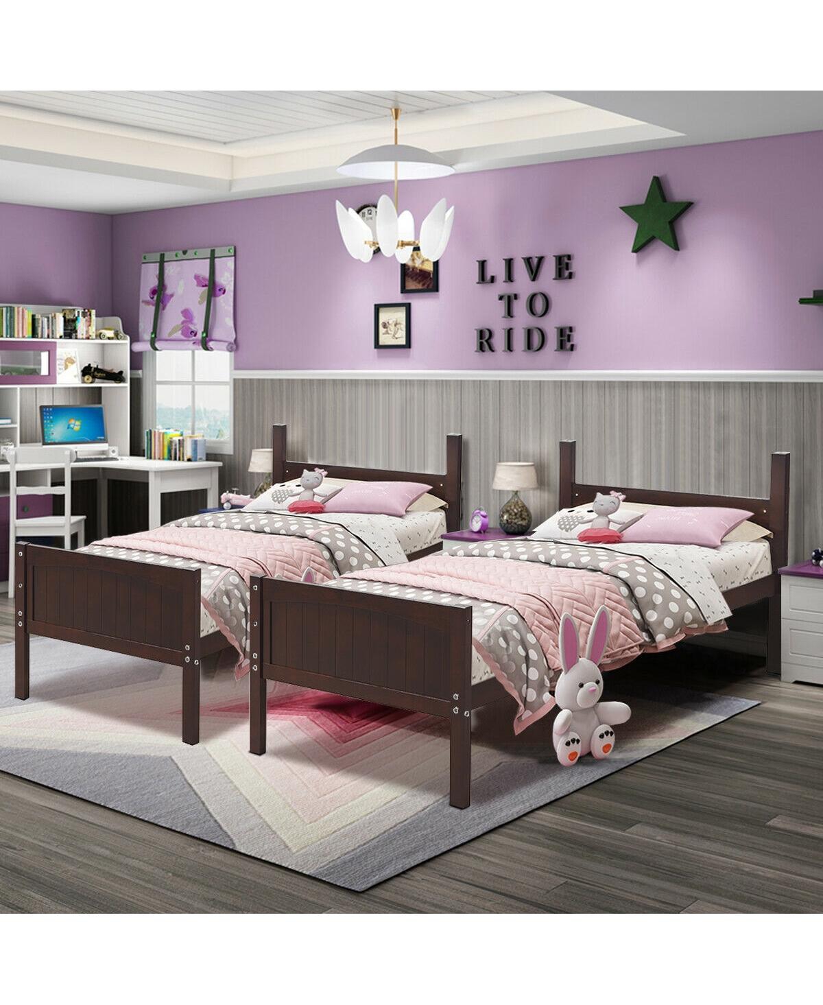 Sugift Wooden Twin Over Twin Bunk Bed Frames with Ladder and Safety Rail