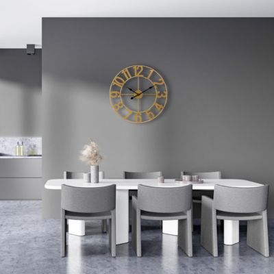 Large Wall Clock for Living Room Decor - Numeral Wall Clock for Kitchen - 16-inch Wall Clock Decorative (Gold)