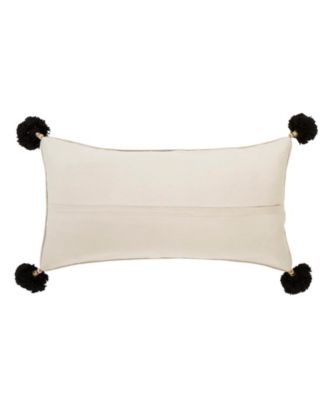 Suzani Embroidery Decorative Pillow Cover with Pom-Poms, Multicolor, 14" x 28"