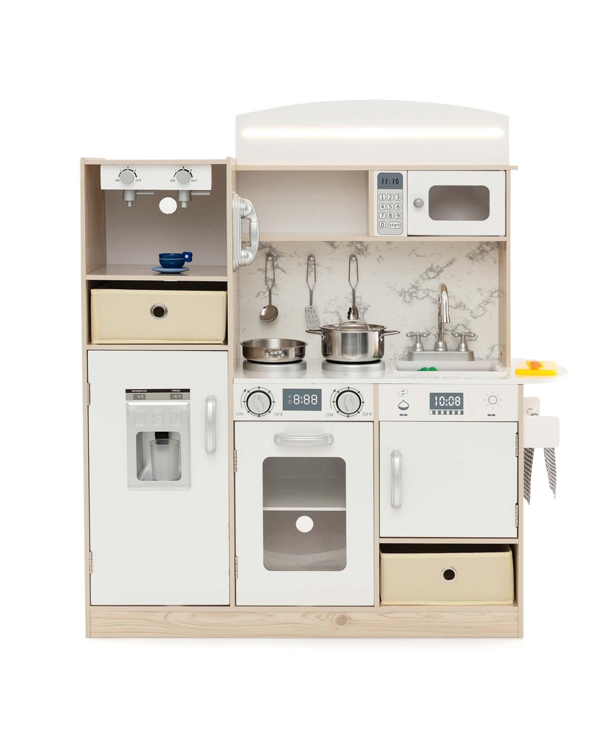 Costway Kids Pretend Play Kitchen Wooden Toy Playset with Led Lighting & Coffee Maker