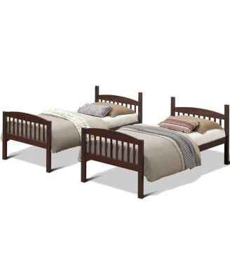 Hardwood Twin Bunk Bed Frames with Inclined Ladder and Safety Guardrails
