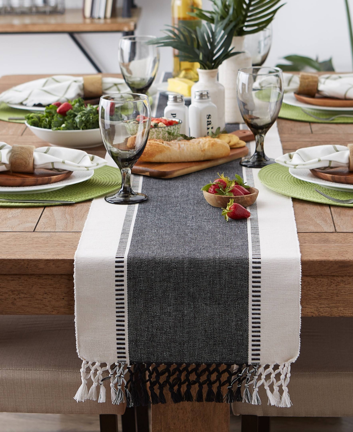 Design Imports Dobby Stripe Ribbed Table Runner, 13"x72 " In Black
