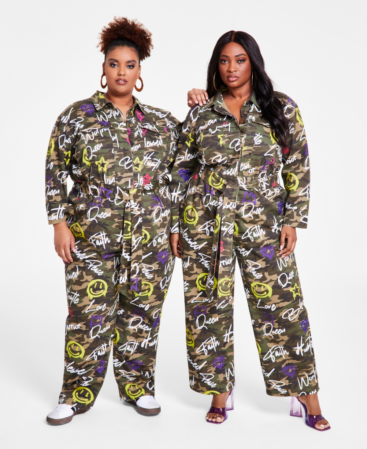 Nina Parker Trendy Plus Size Cotton Twill Camouflage Jumpsuit