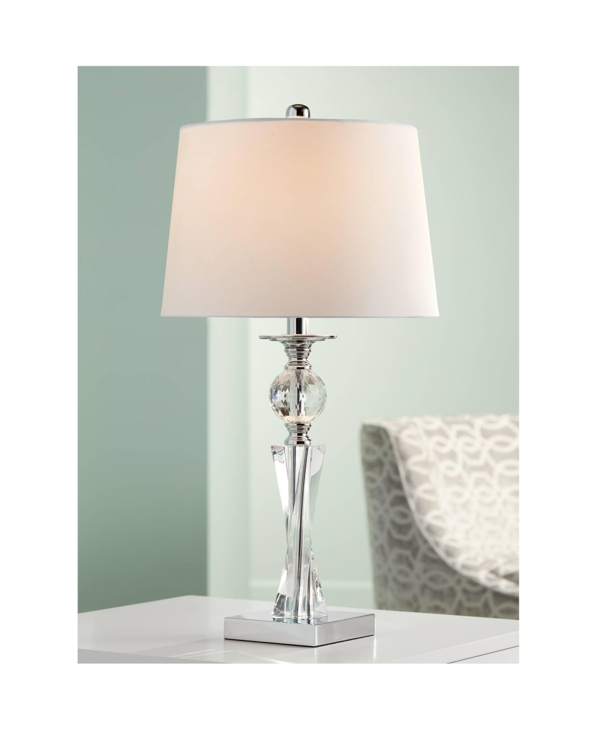 Vienna Full Spectrum Julian Traditional Table Lamp High Clear Twisted Crystal Glass Column White Tapered Drum Shade Decor for Bedroom Living Room