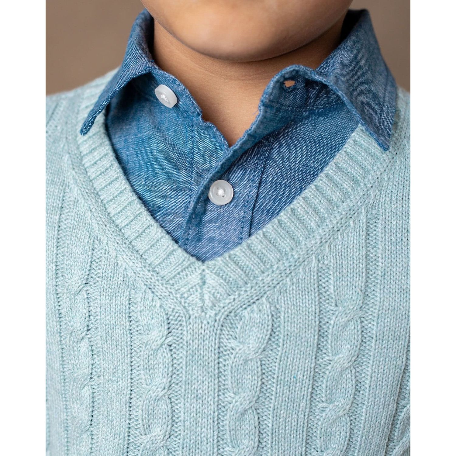 Hope and Henry Little and Big Boys' Organic Long Sleeve Fine Gauge Cable V-Neck Sweater