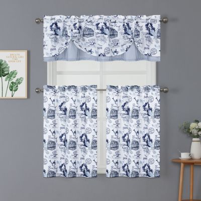 Rooster Toile Complete 3 Pc Cafe  Kitchen Curtain Tier And Valance Set