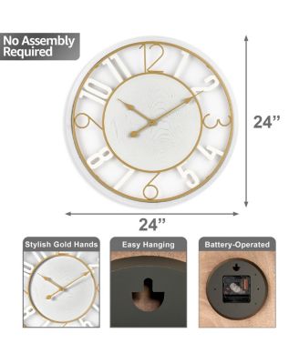 24" Modern Wooden Wall Clock - Sleek Design, Analog Display - Complements Various Styles (White)