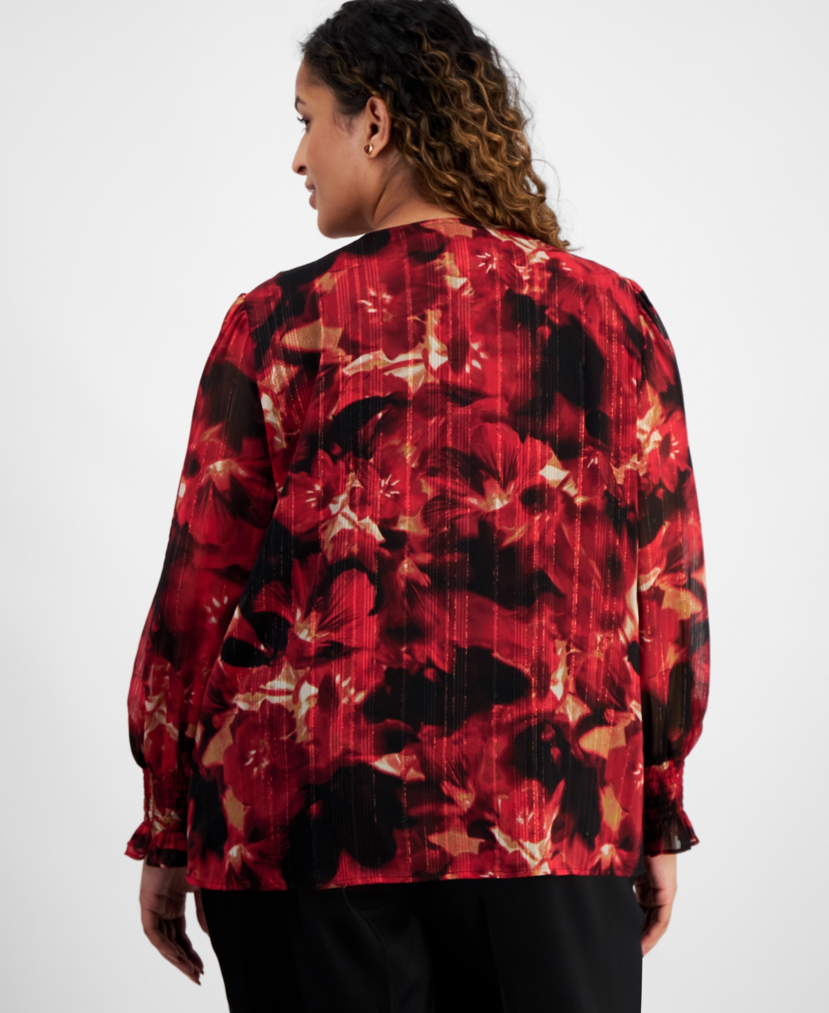 Anne Klein Plus Size Long-Sleeve Smocked-Cuff Top
