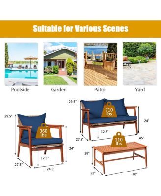4 Piece Acacia Wood Patio Rattan Furniture Set
