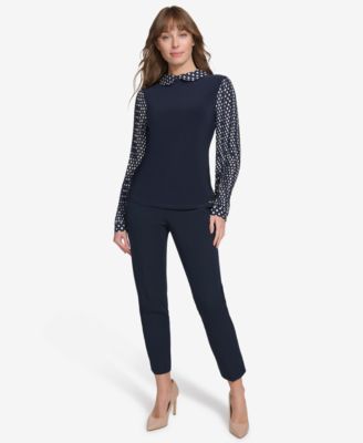 Women's Collared Pleated-Sleeve Top