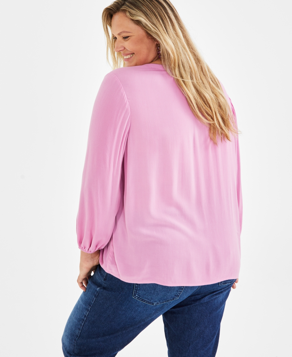 Style & Co Plus Size Split-Neckline Popover Blouse, Created for Style & Co