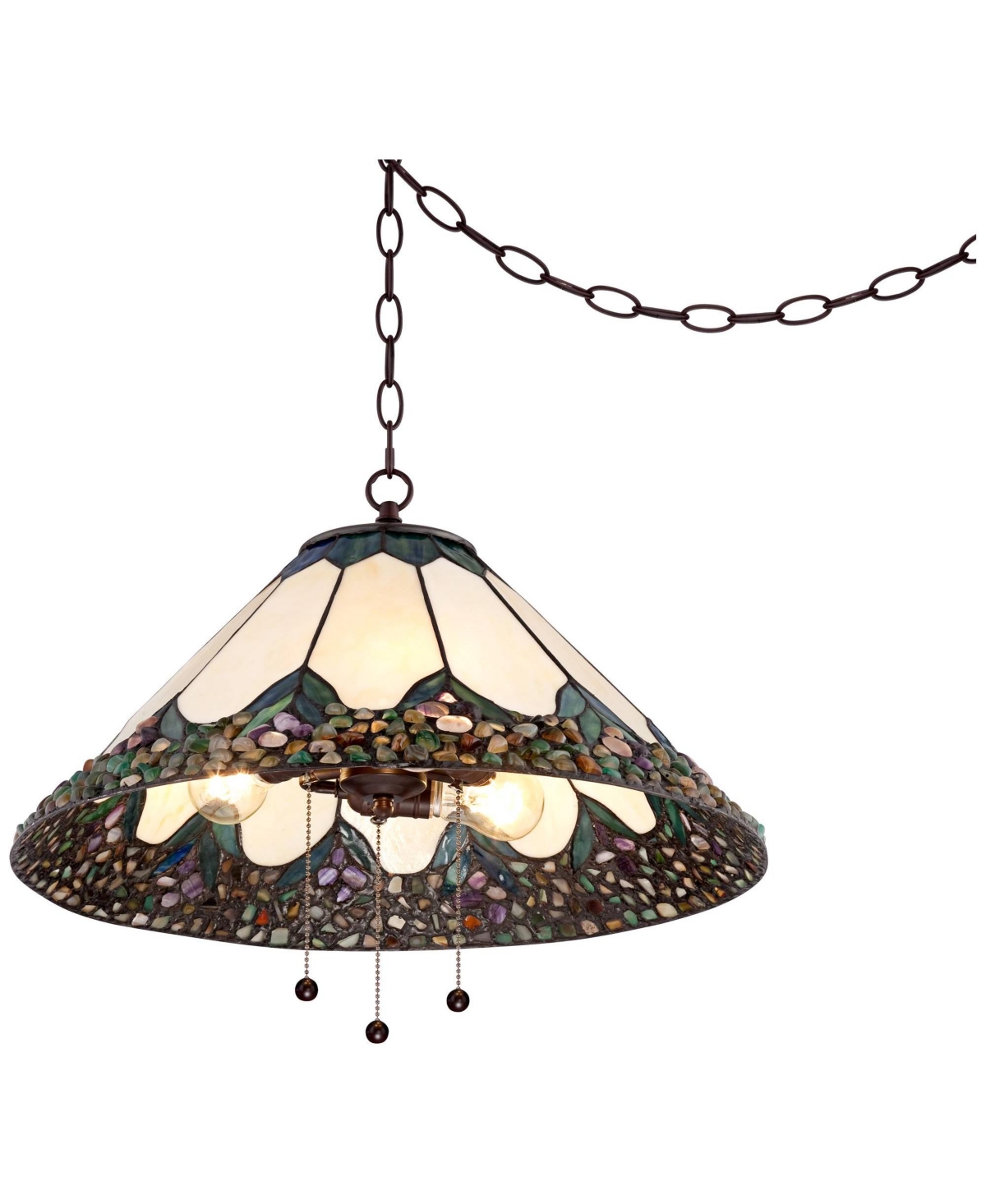 Robert Louis Tiffany River Stone Bronze Plug In Swag Pendant Chandelier Light Fixture 20 3/4