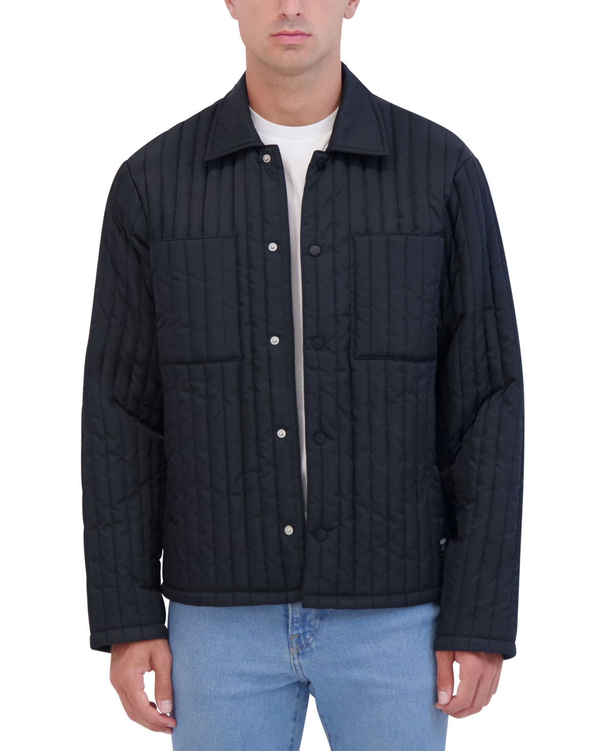 Men's Slim-Fit Vertical Quilted Shirt Jacket - Navy