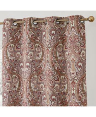 Paris Paisley Decorative Print Damask Pattern Light Reducing Filtering Grommet Window Curtain Panels, Set of 2 (Spice, 50 W x 96 L