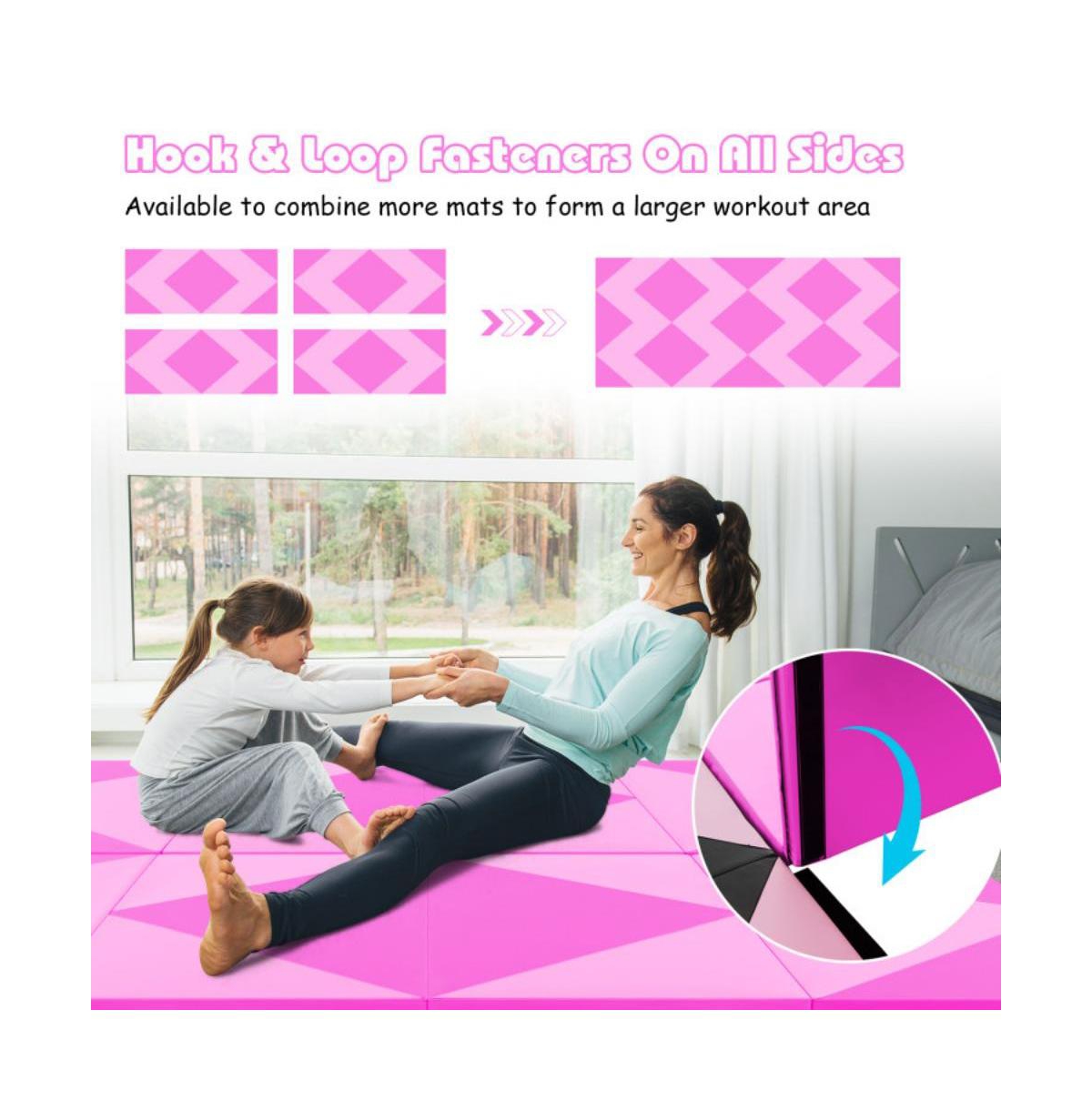 Slickblue 8 Feet Pu Leather Folding Gymnastics Mat with Hook and Loop Fasteners