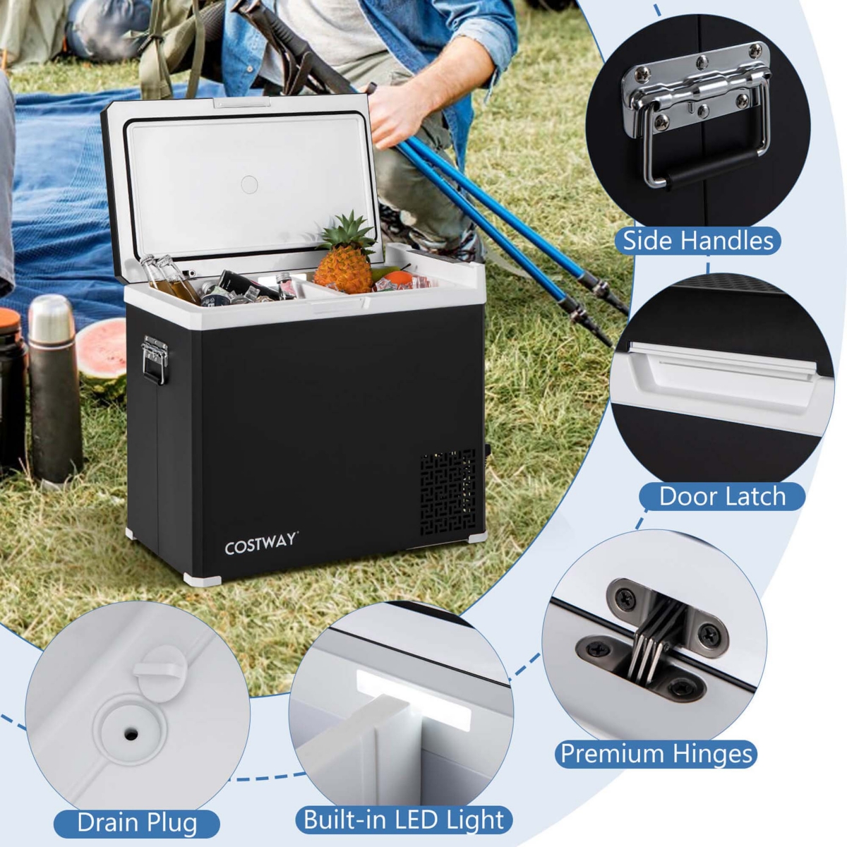 Costway 12 Volt Car Refrigerator 53QT Portable Car Fridge with -4 68 for RVs Adjustable Range- Black
