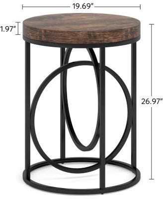 Modern Round End Table with Thick Wood Top, 20”Sofa Side Table Cocktail Table with Unique Black O-Shaped Base, Midcentury Accent Table Nightstand for Living Room Bedroom