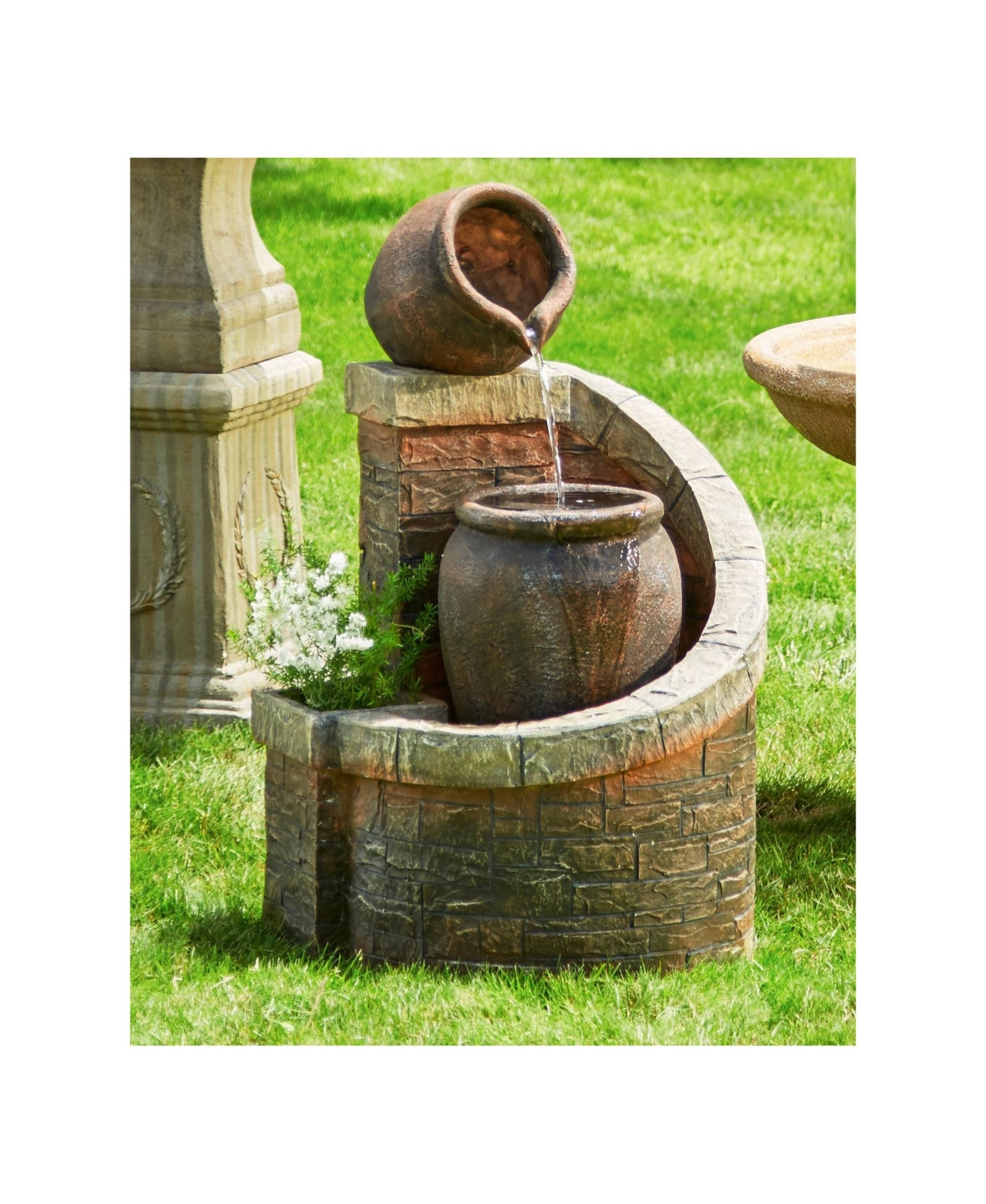 John Timberland Verona Rustic Outdoor Floor Cascading Water Fountain High with Led Light Planter Box for Garden Patio Backyard Deck Home Lawn Porc