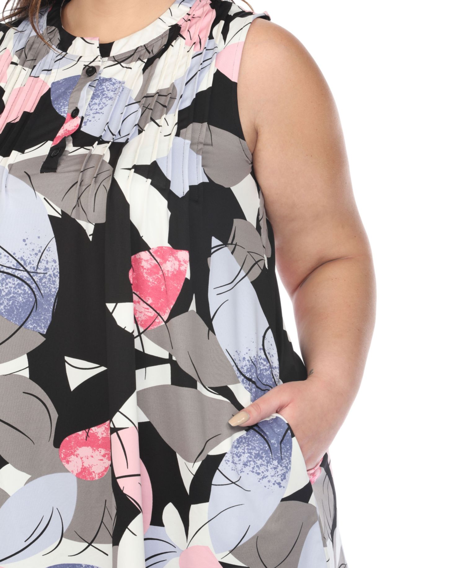 Plus Size Pleated Front Sleeveless Tunic Top