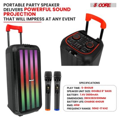Bluetooth Speaker Karaoke Machine 8 Inch 2 Way Speaker Portable PA System w DJ Light - PLB 8X2 2MIC