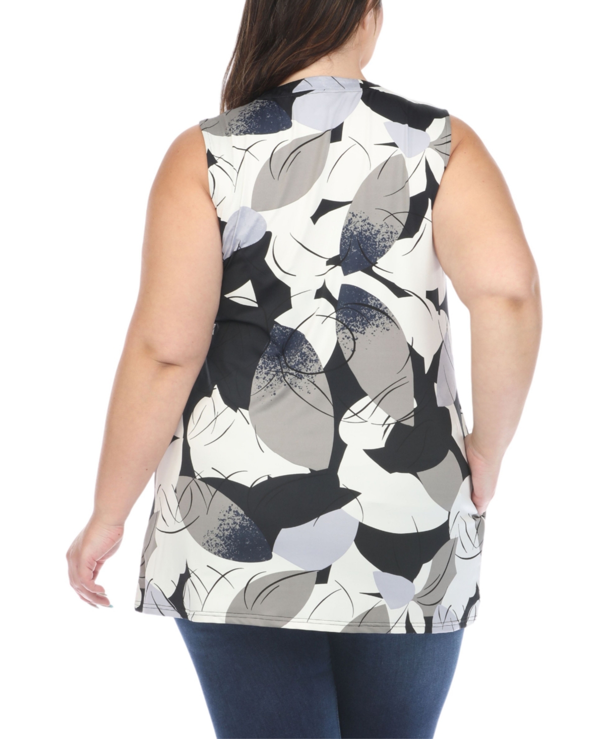 WHITE MARK PLUS SIZE PLEATED FRONT SLEEVELESS TUNIC TOP 