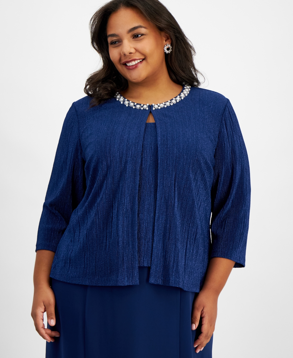 Alex Evenings Plus Size Embellished-Neck Jacket Dress