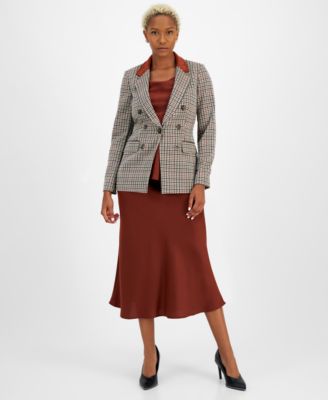 Plaid Blazer Cowlneck Top Slip Skirt Created For Macys