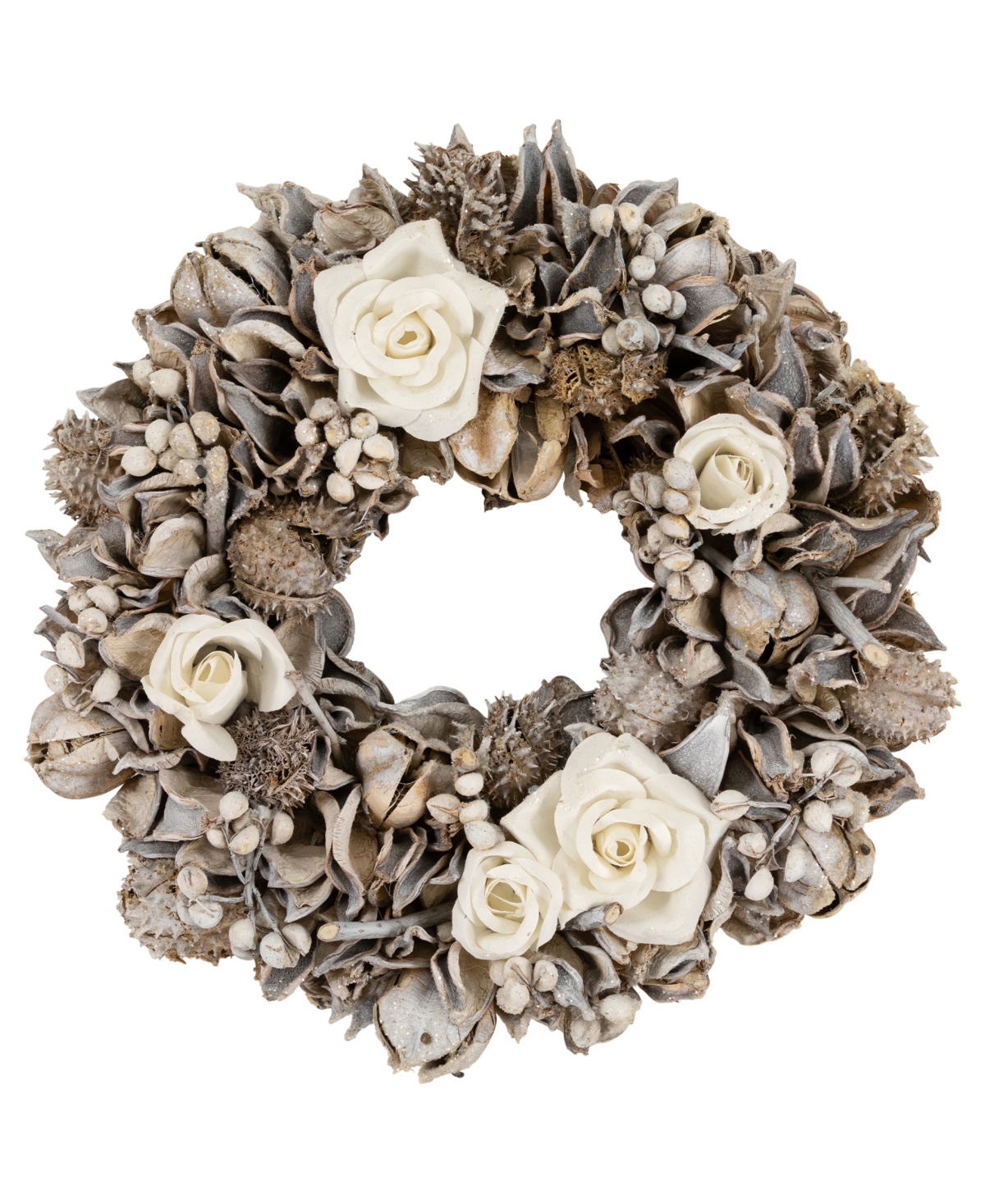 Northlight Glittered Winter Botanicals Artificial Wreath In White
