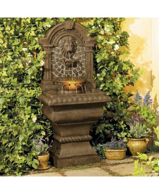 Royal Lions Head 51" High Large Italian Outdoor Decor Faux Stone Floor Fountain with Light Outside Garden Patio