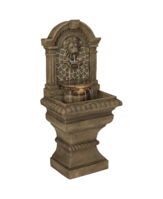 Royal Lions Head 51" High Large Italian Outdoor Decor Faux Stone Floor Fountain with Light Outside Garden Patio