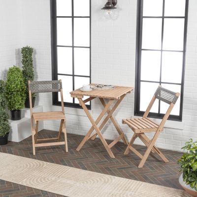Sitges Modern Mid-Century 3-Piece Roped Acacia Wood Outdoor Folding Bistro Set, Gray/Light Teak